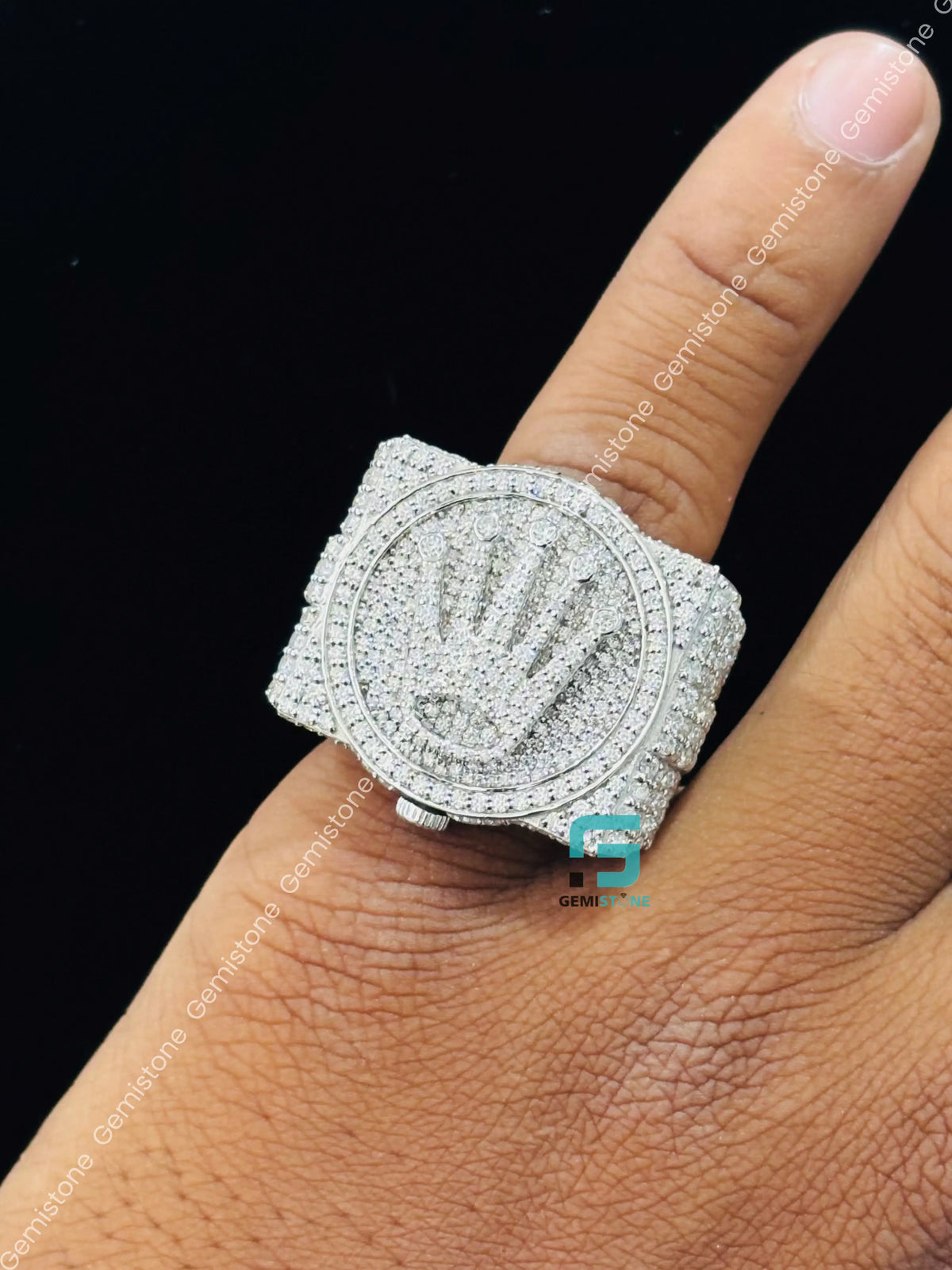 Men's 925 Silver King Crown Studded Moissanite Hip Hop Ring