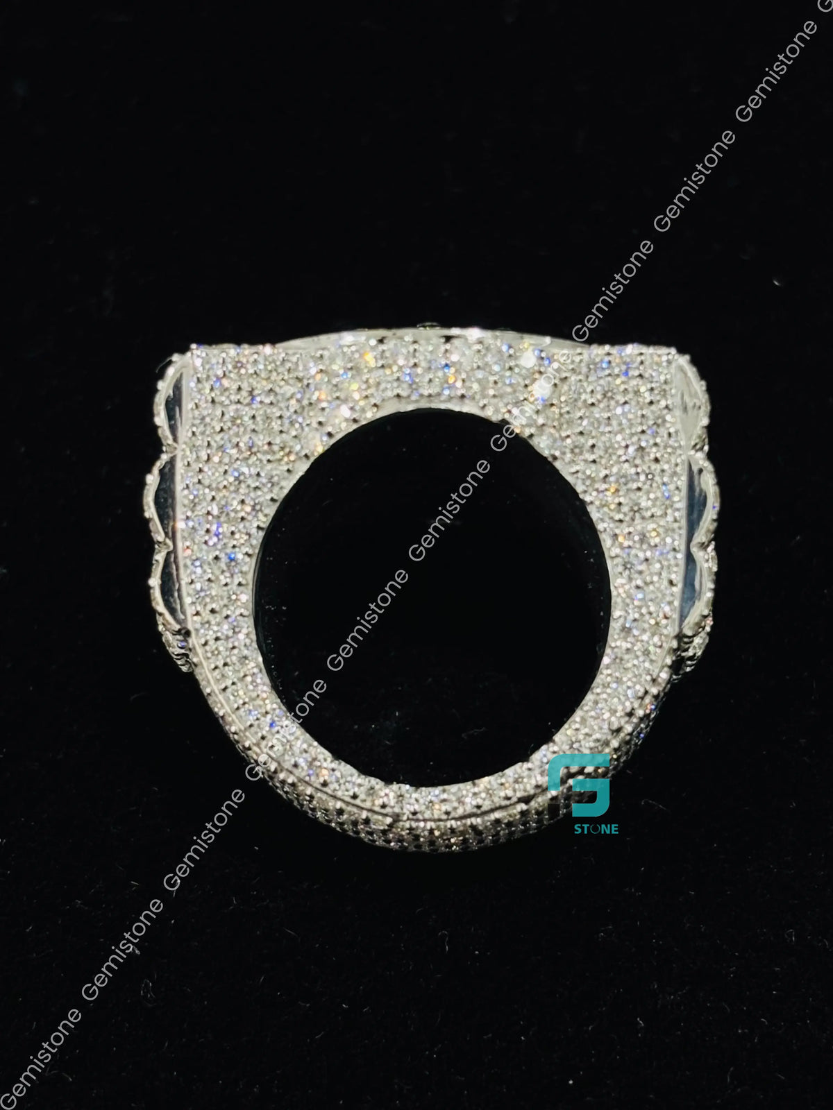 Men's 925 Silver King Crown Studded Moissanite Hip Hop Ring