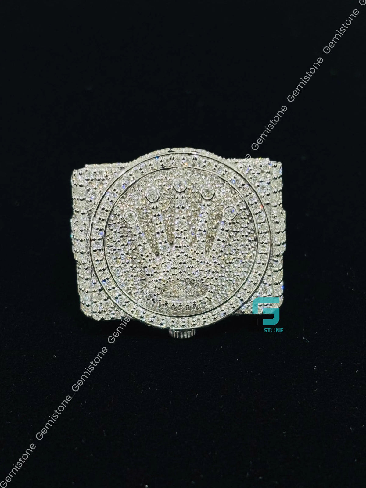 Men's 925 Silver King Crown Studded Moissanite Hip Hop Ring