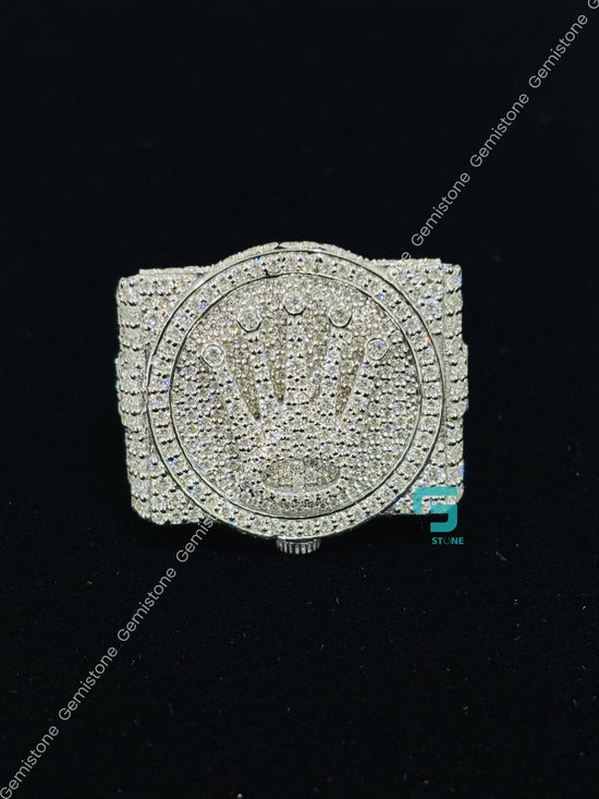 Men's 925 Silver King Crown Studded Moissanite Hip Hop Ring
