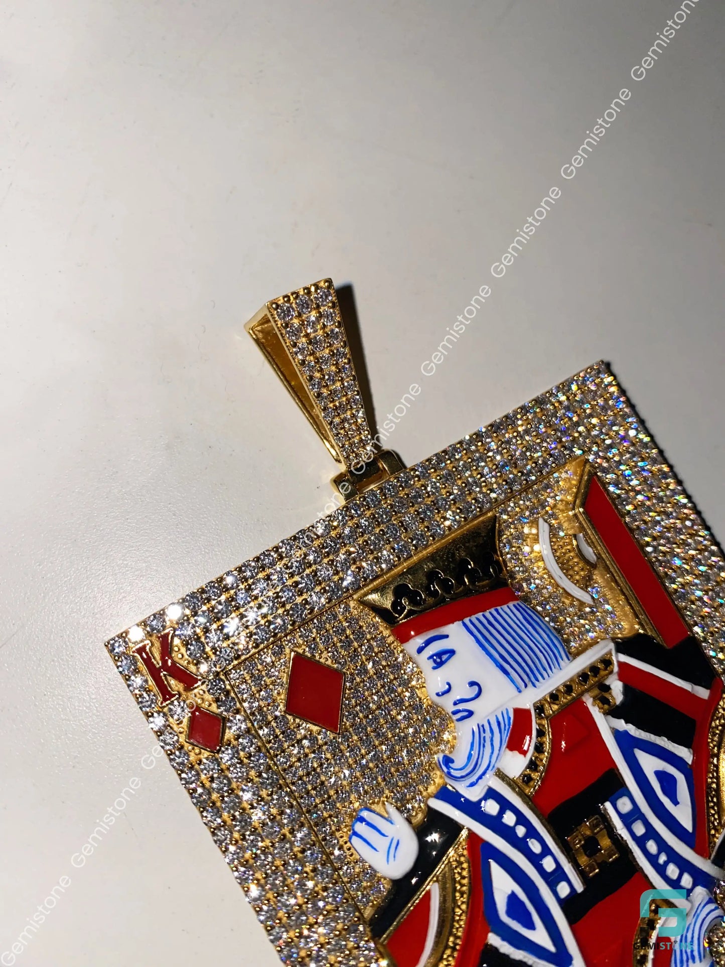 925 Yellow Gold Plated Moissanite King Card Pendant