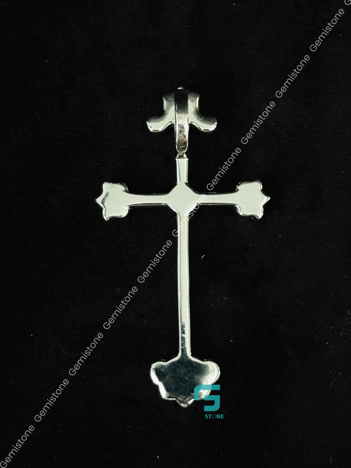 925 Silver Custom Ruby Jesus Cross Moissanite Charm Pendant