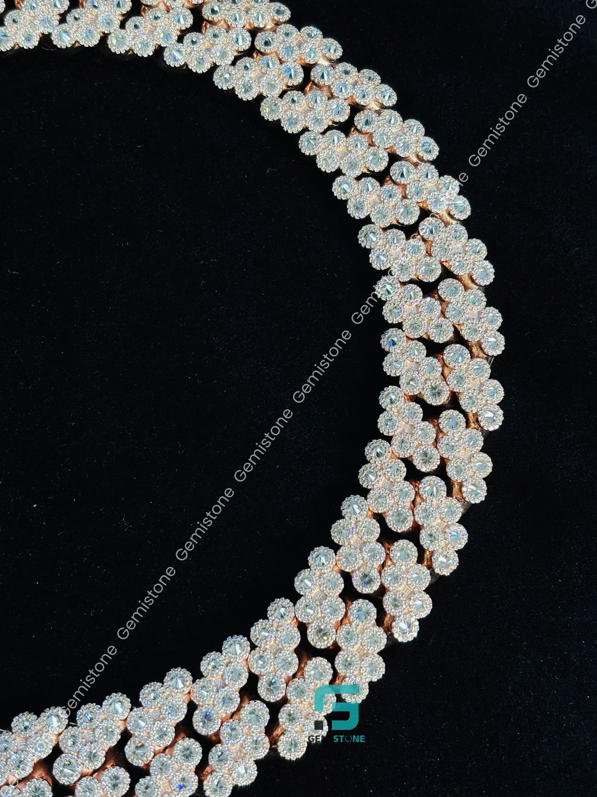 22MM Floral Shape Moissanite Cuban Link Hip Hop Chain For Men