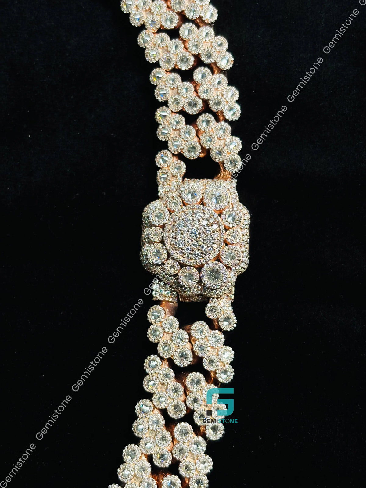22MM Floral Shape Moissanite Cuban Link Hip Hop Chain For Men