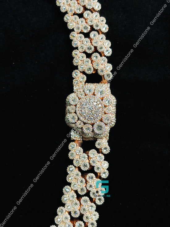 22MM Floral Shape Moissanite Cuban Link Hip Hop Chain For Men