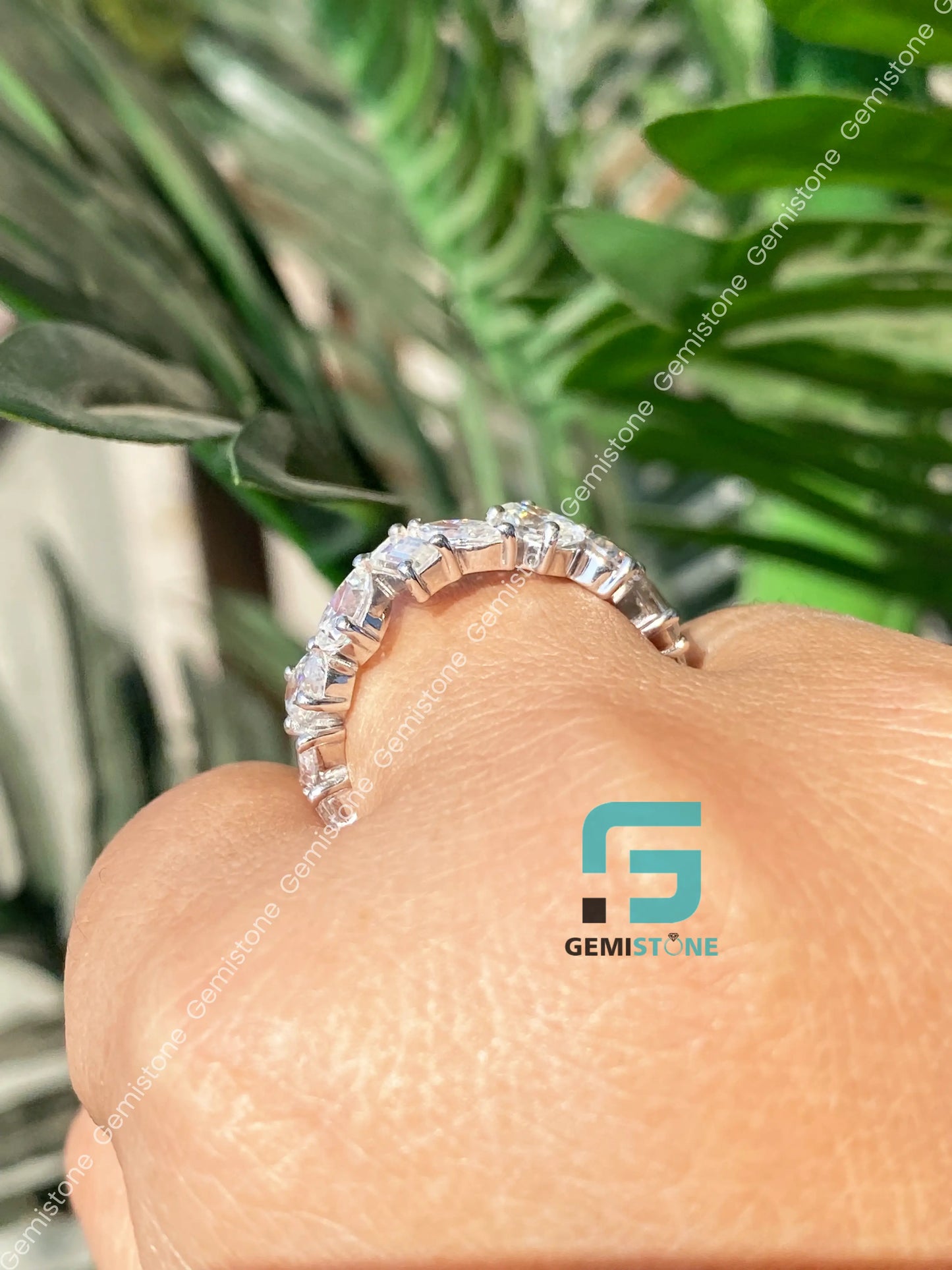Multi Shape Moissanite Full Eternity Cluster Wedding Band