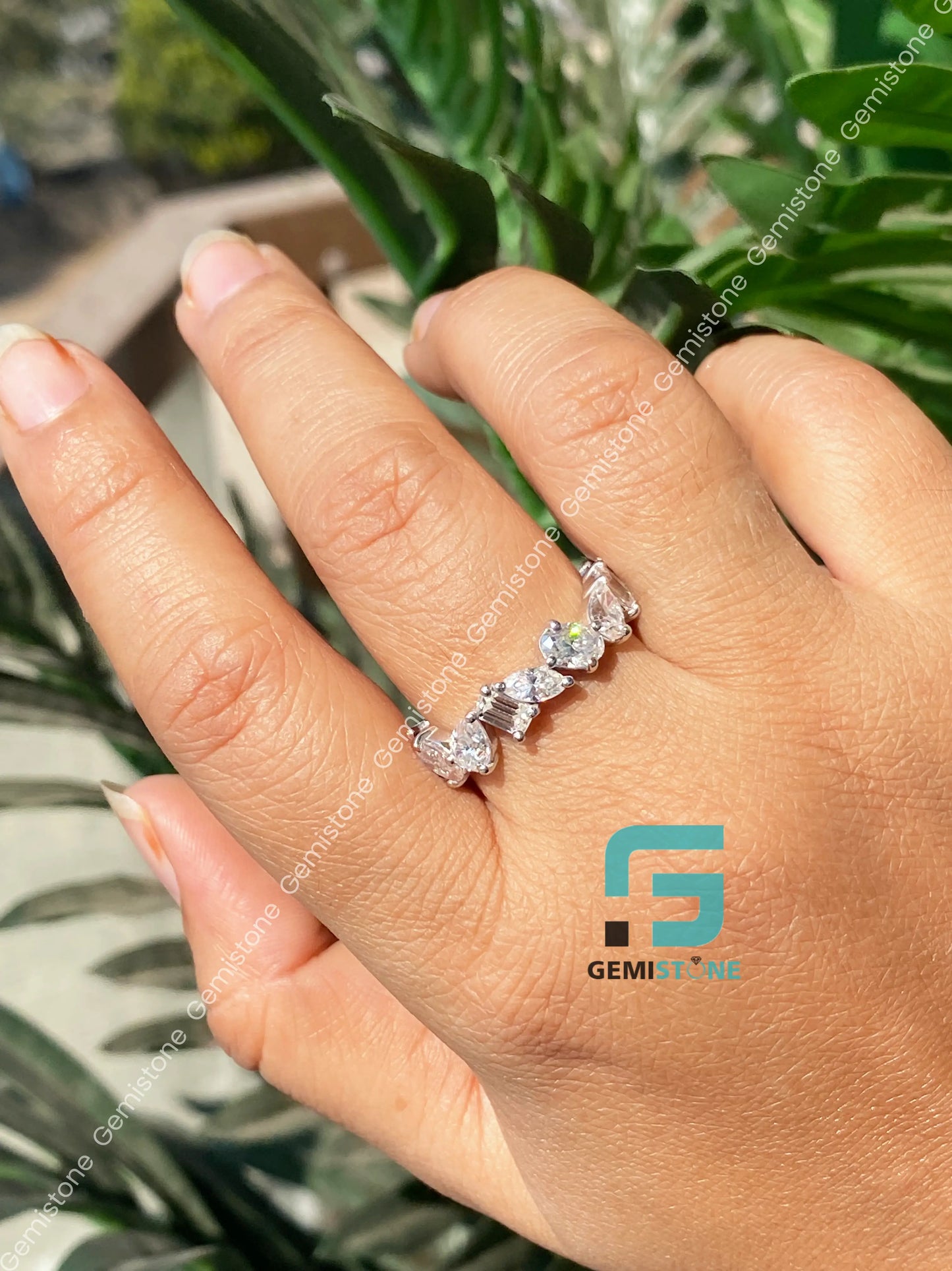 Multi Shape Moissanite Full Eternity Cluster Wedding Band
