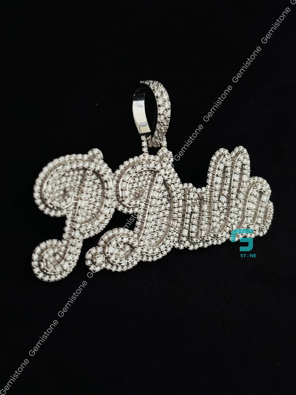 925 Silver Bust Down Moissanite Custom Letter Horizontal Pendant