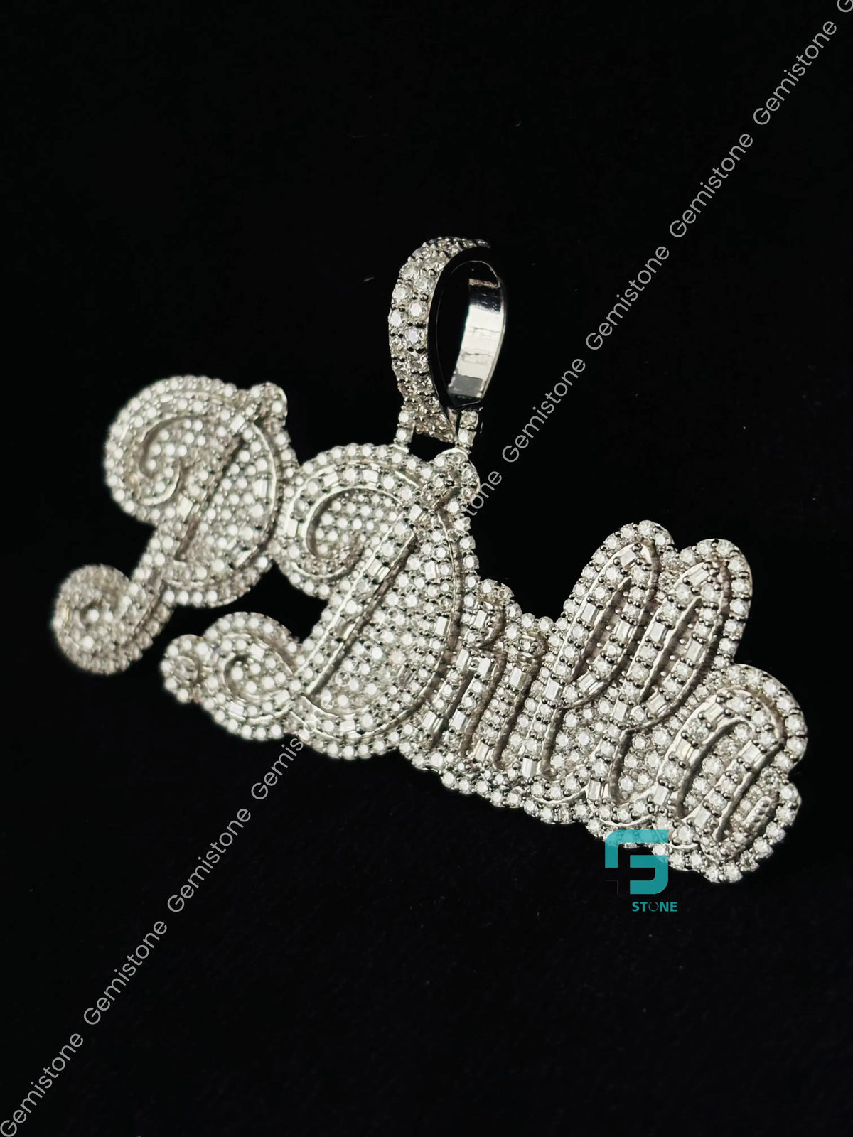 925 Silver Bust Down Moissanite Custom Letter Horizontal Pendant
