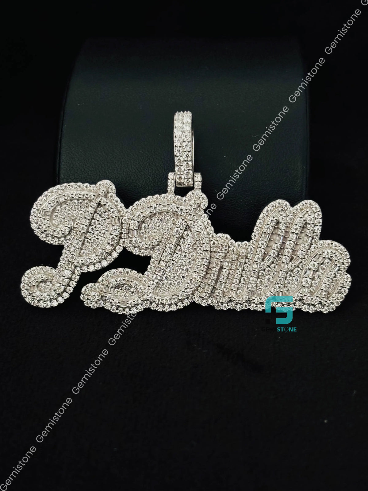925 Silver Bust Down Moissanite Custom Letter Horizontal Pendant