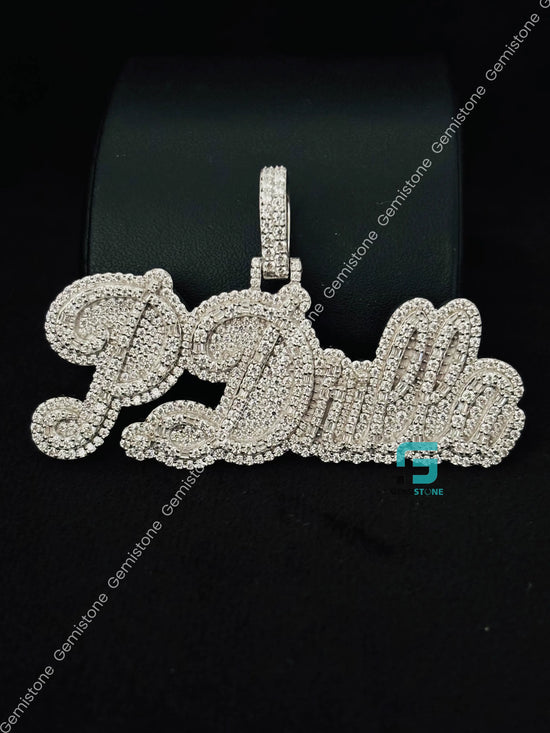 925 Silver Bust Down Moissanite Custom Letter Horizontal Pendant