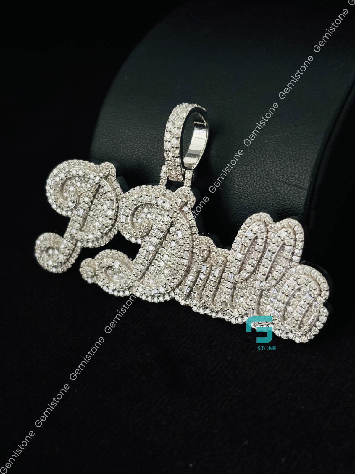 925 Silver Bust Down Moissanite Custom Letter Horizontal Pendant