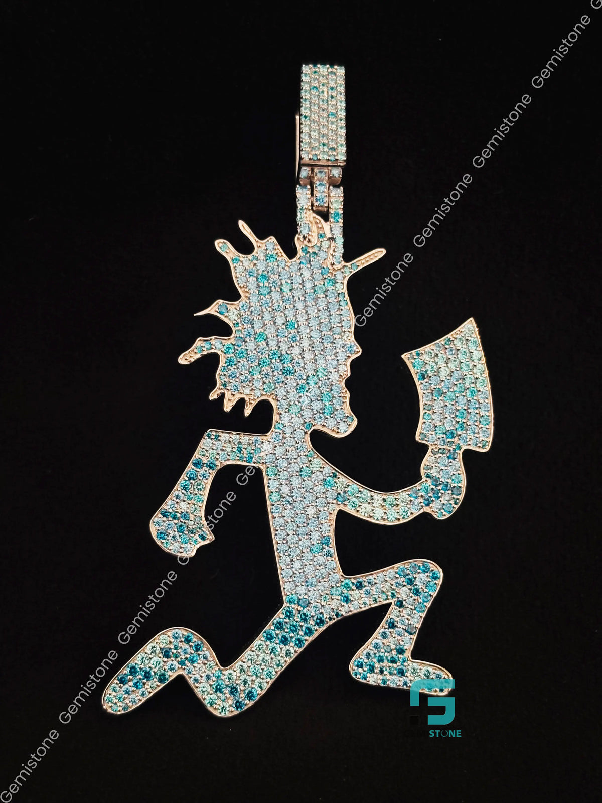 925 Silver Sky Blue Diamond Cartoon Hip Hop Hatchet Pendant