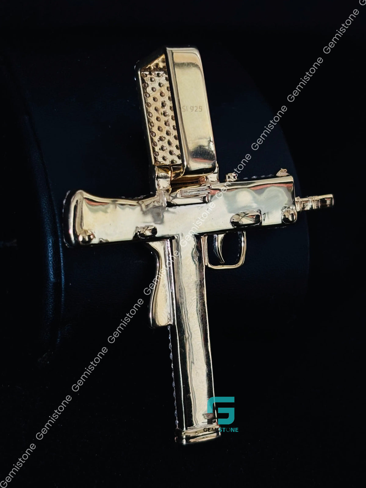 Iced Out Pistol Gun Moissanite Hip Hop Pendant in 925 Silver