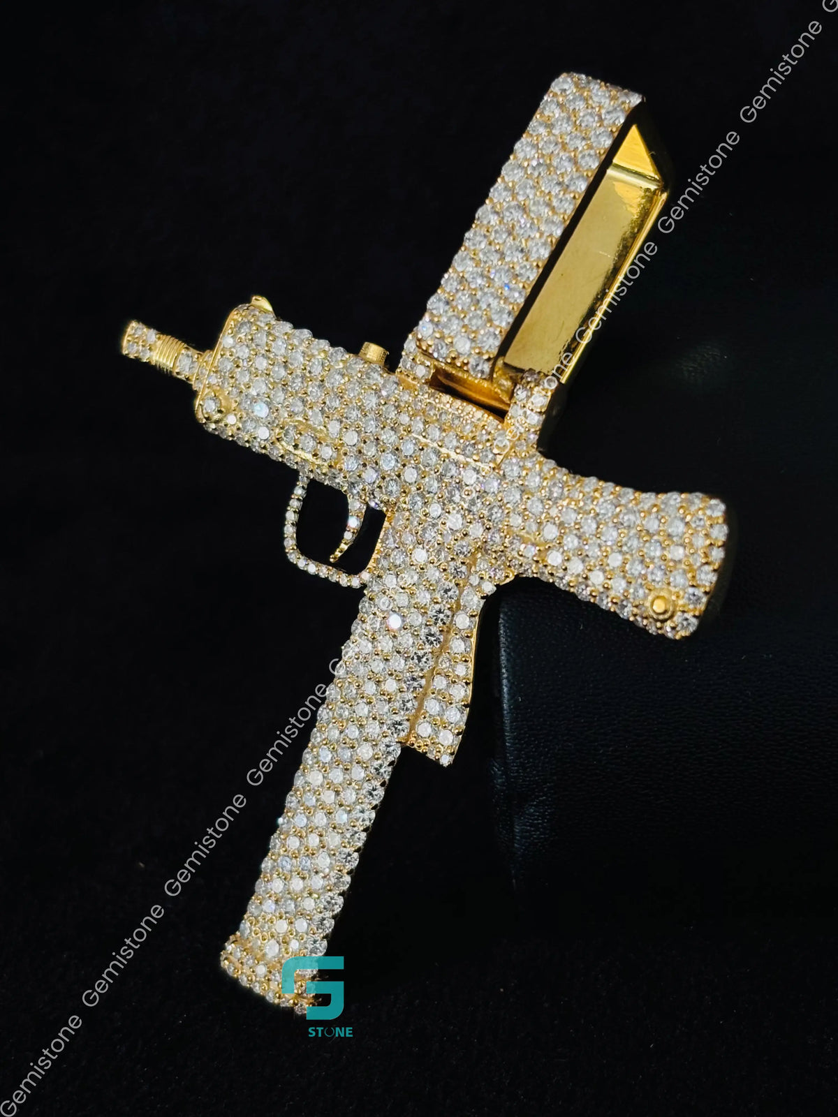 Iced Out Pistol Gun Moissanite Hip Hop Pendant in 925 Silver