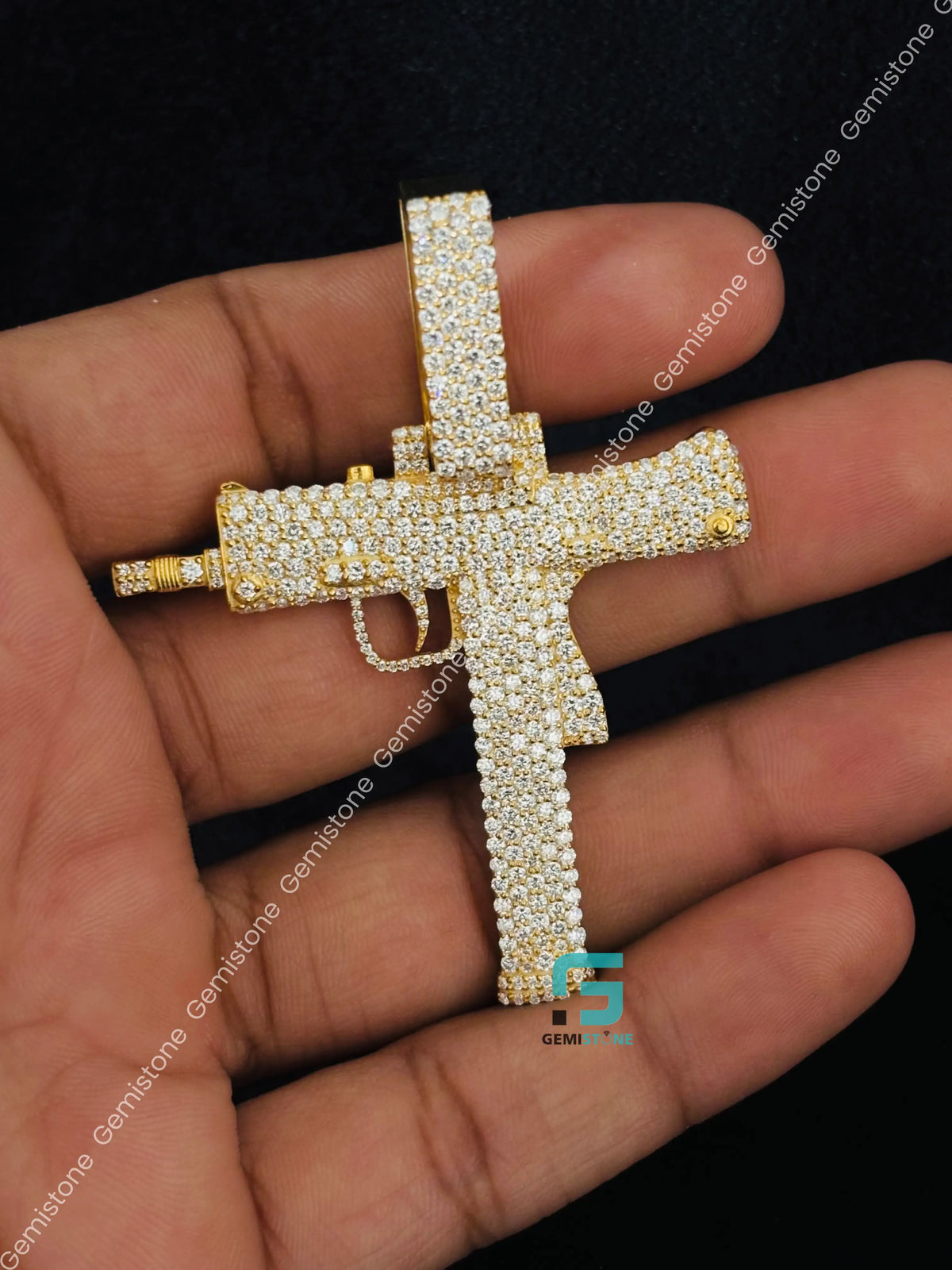 Iced Out Pistol Gun Moissanite Hip Hop Pendant in 925 Silver