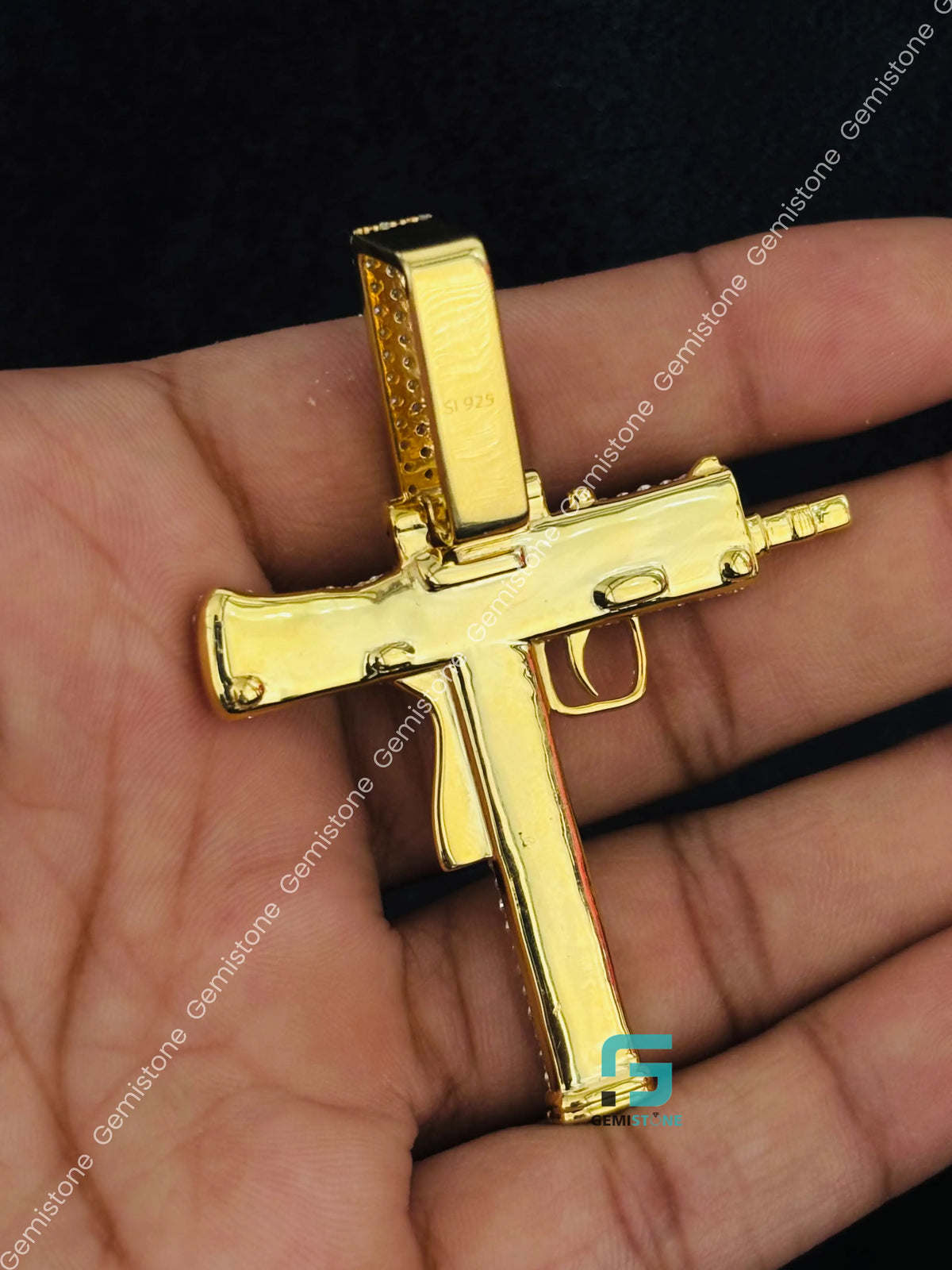 Iced Out Pistol Gun Moissanite Hip Hop Pendant in 925 Silver