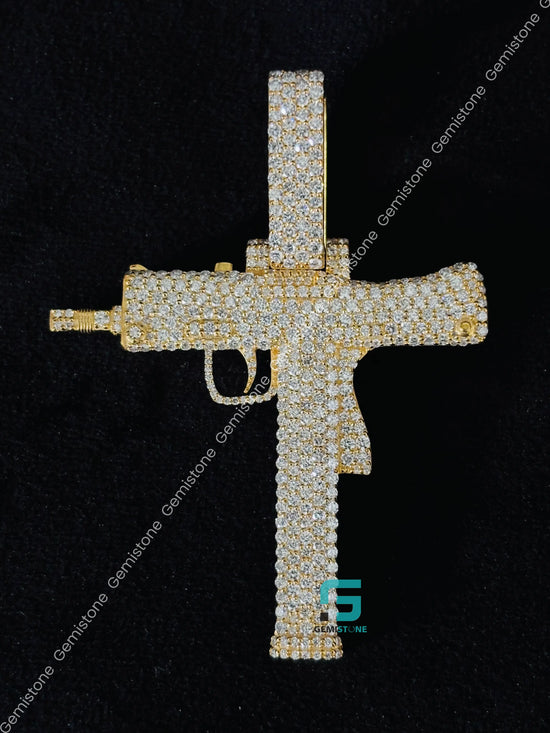 Iced Out Pistol Gun Moissanite Hip Hop Pendant in 925 Silver