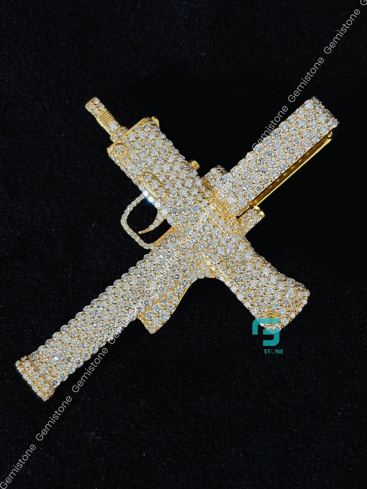 Iced Out Pistol Gun Moissanite Hip Hop Pendant in 925 Silver