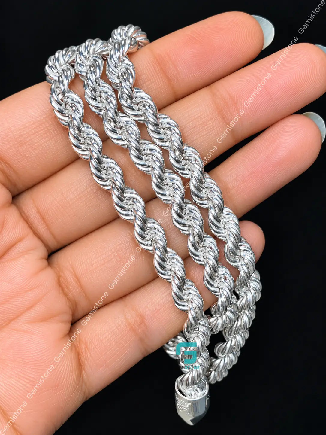 925 Sterling Silver 5MM Rope Plain Chain For Men
