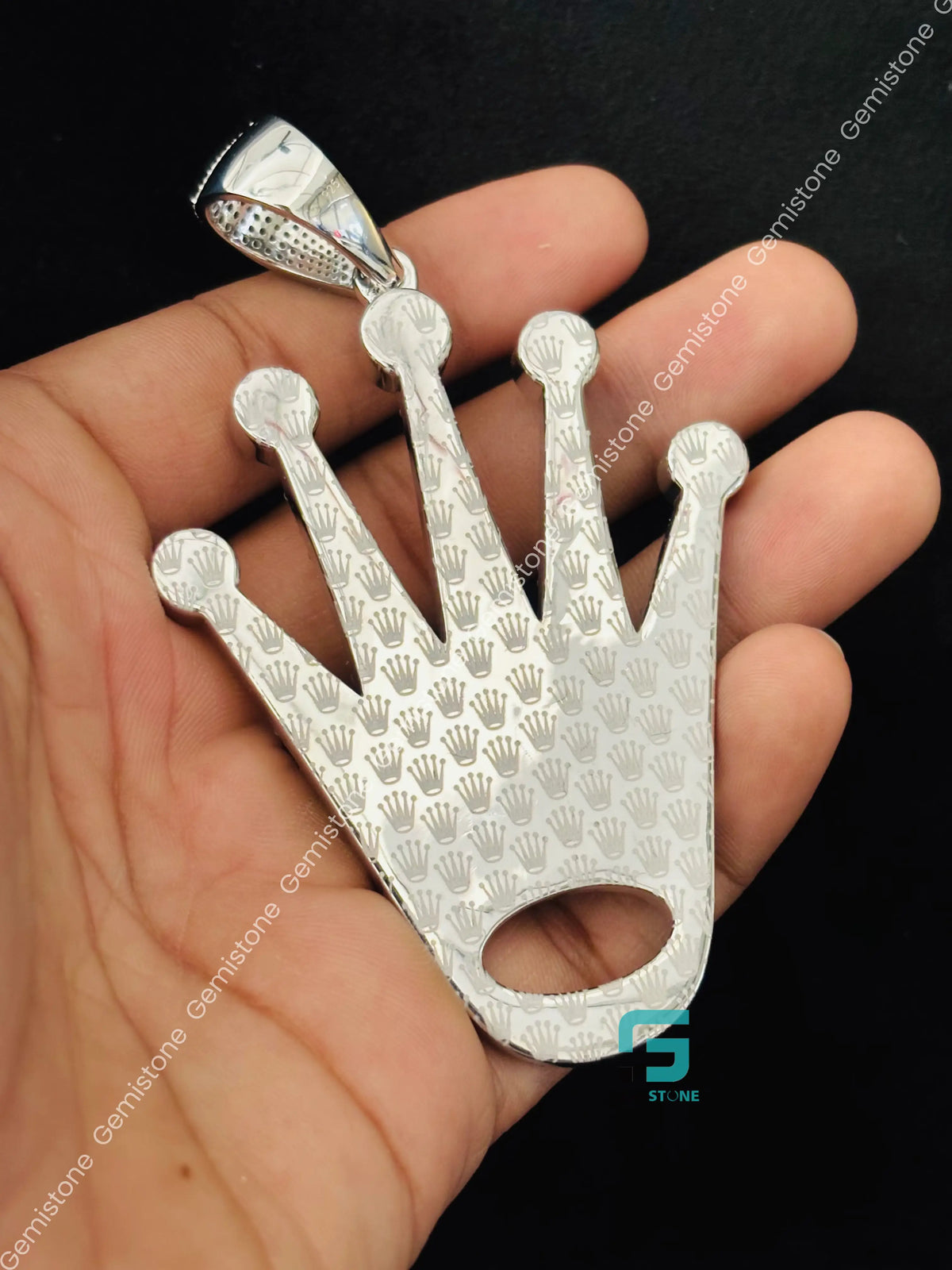 925 Silver Roli Crown Shape Moissanite Studded Pendant