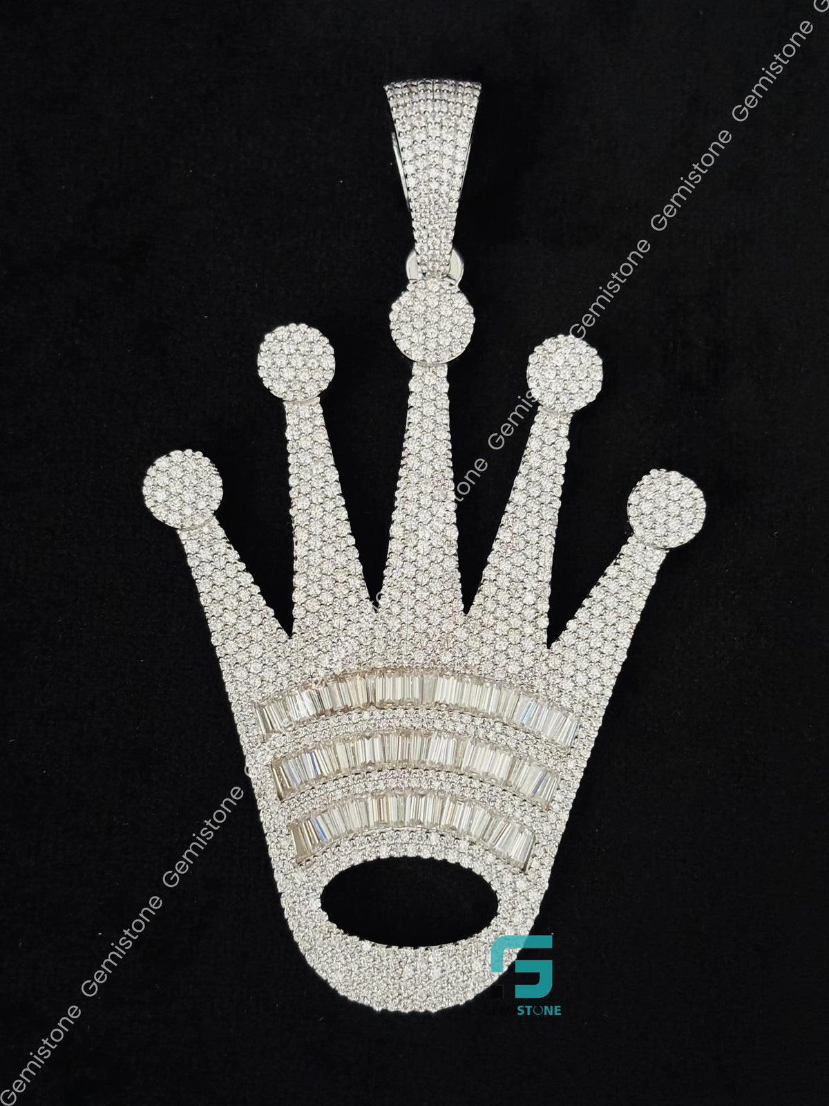 925 Silver Roli Crown Shape Moissanite Studded Pendant