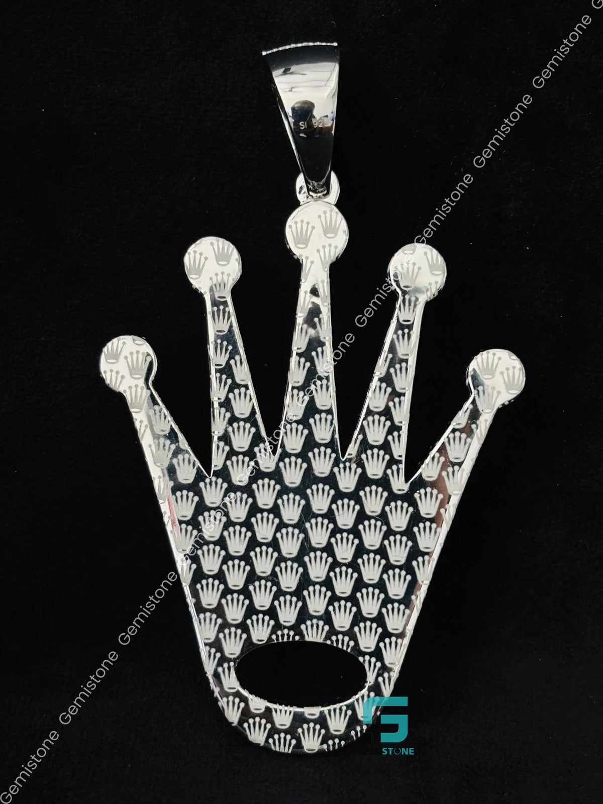 925 Silver Roli Crown Shape Moissanite Studded Pendant