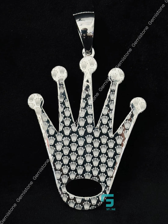 925 Silver Roli Crown Shape Moissanite Studded Pendant