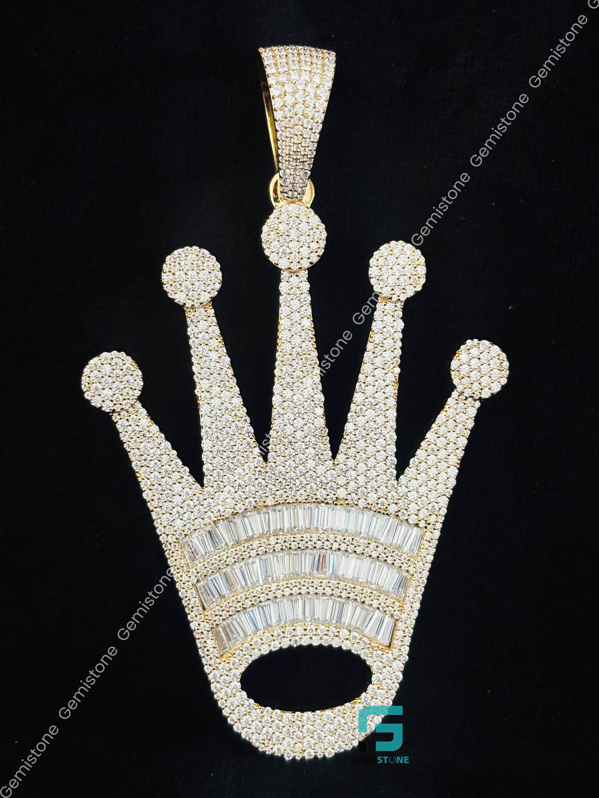 Baguette and Round Moissanite Roli Crown Shape Pendant