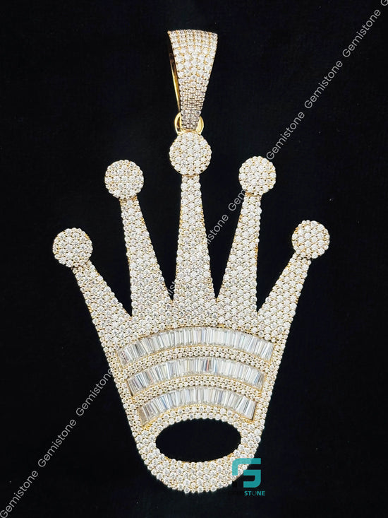 Baguette and Round Moissanite Roli Crown Shape Pendant
