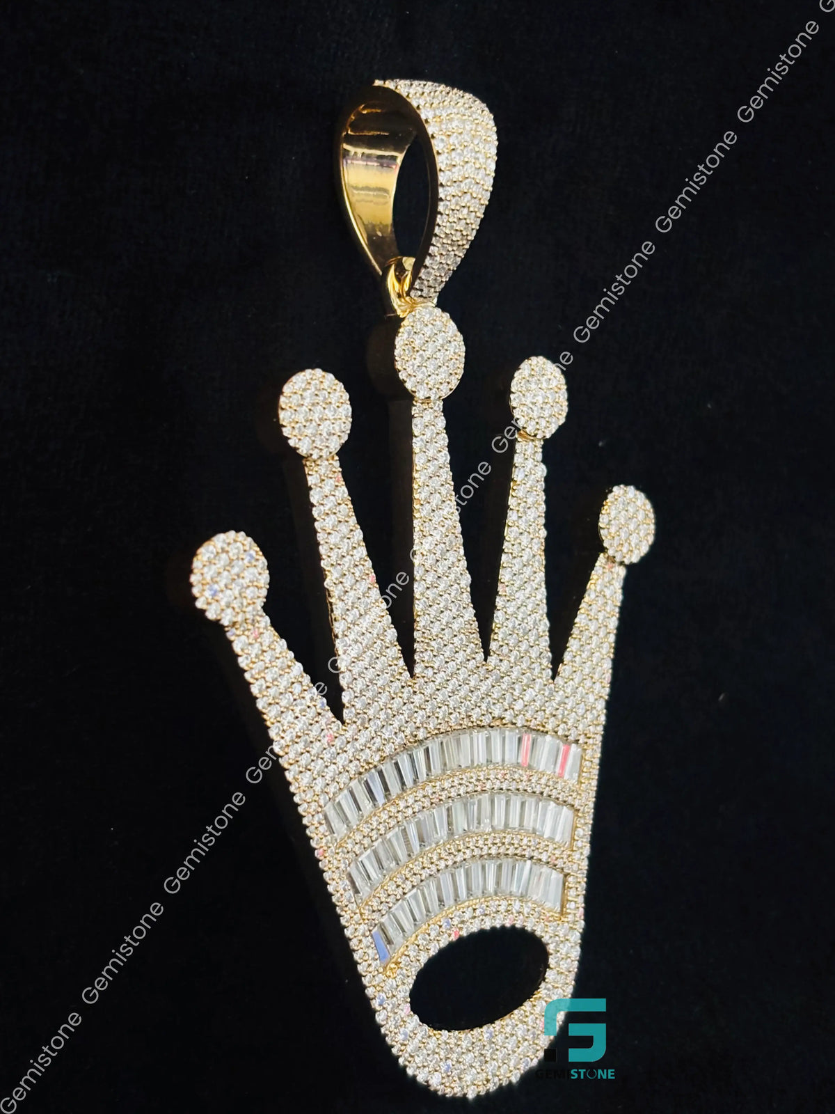 Baguette and Round Moissanite Roli Crown Shape Pendant