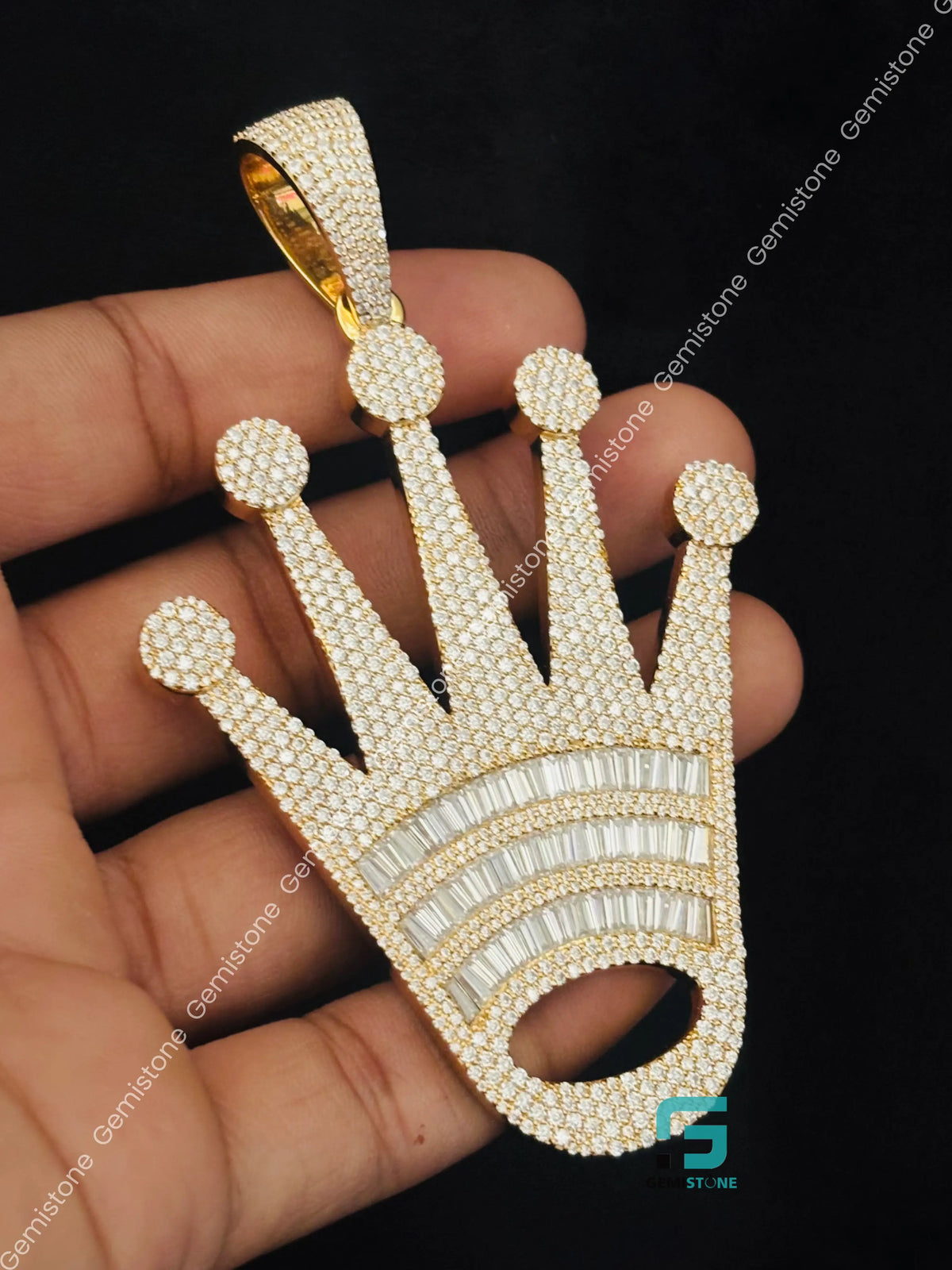 Baguette and Round Moissanite Roli Crown Shape Pendant