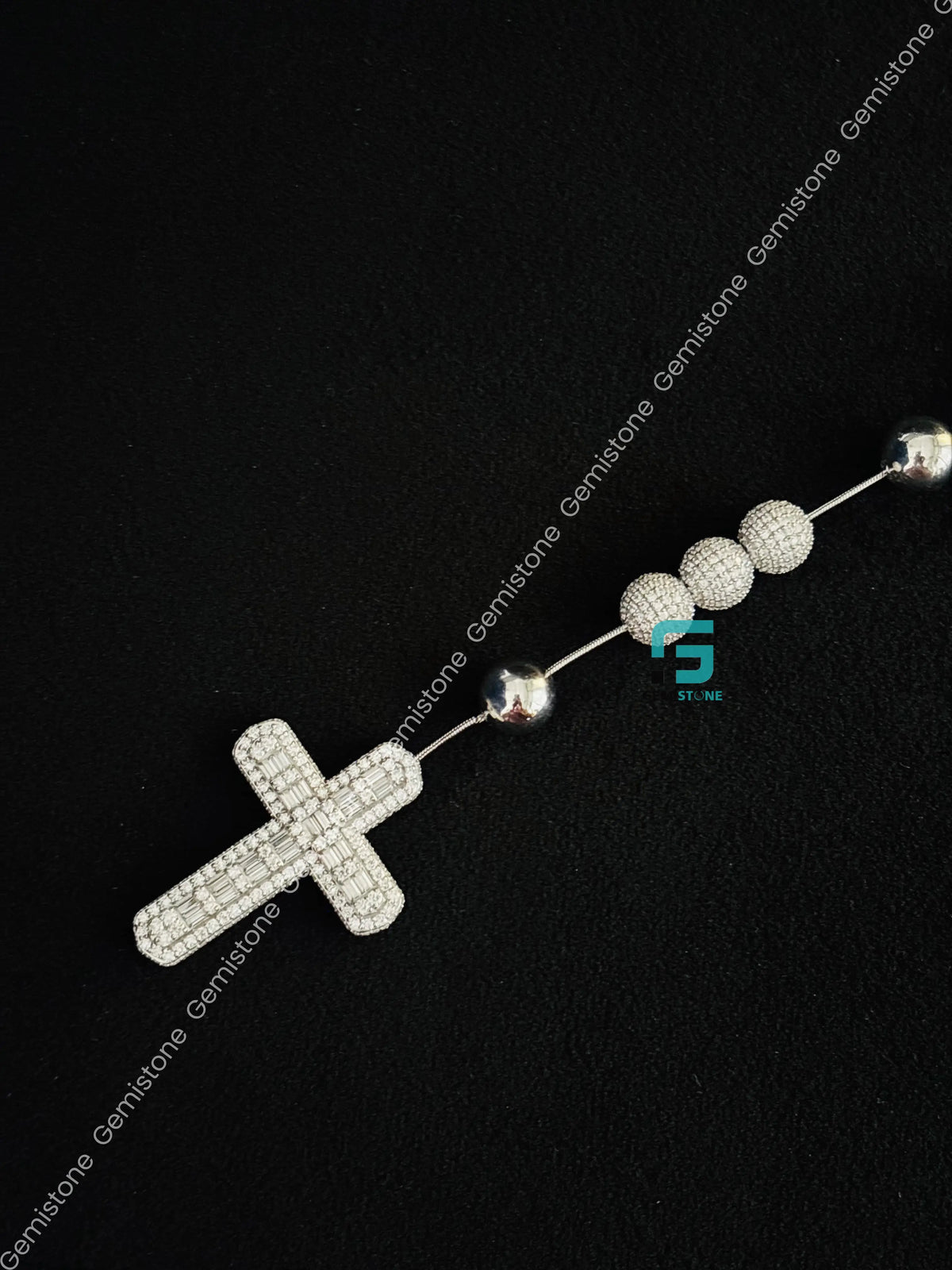 Rosary Beads Moissanite Jesus Iced Out Chain in 925 Silver