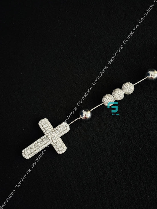Rosary Beads Moissanite Jesus Iced Out Chain in 925 Silver