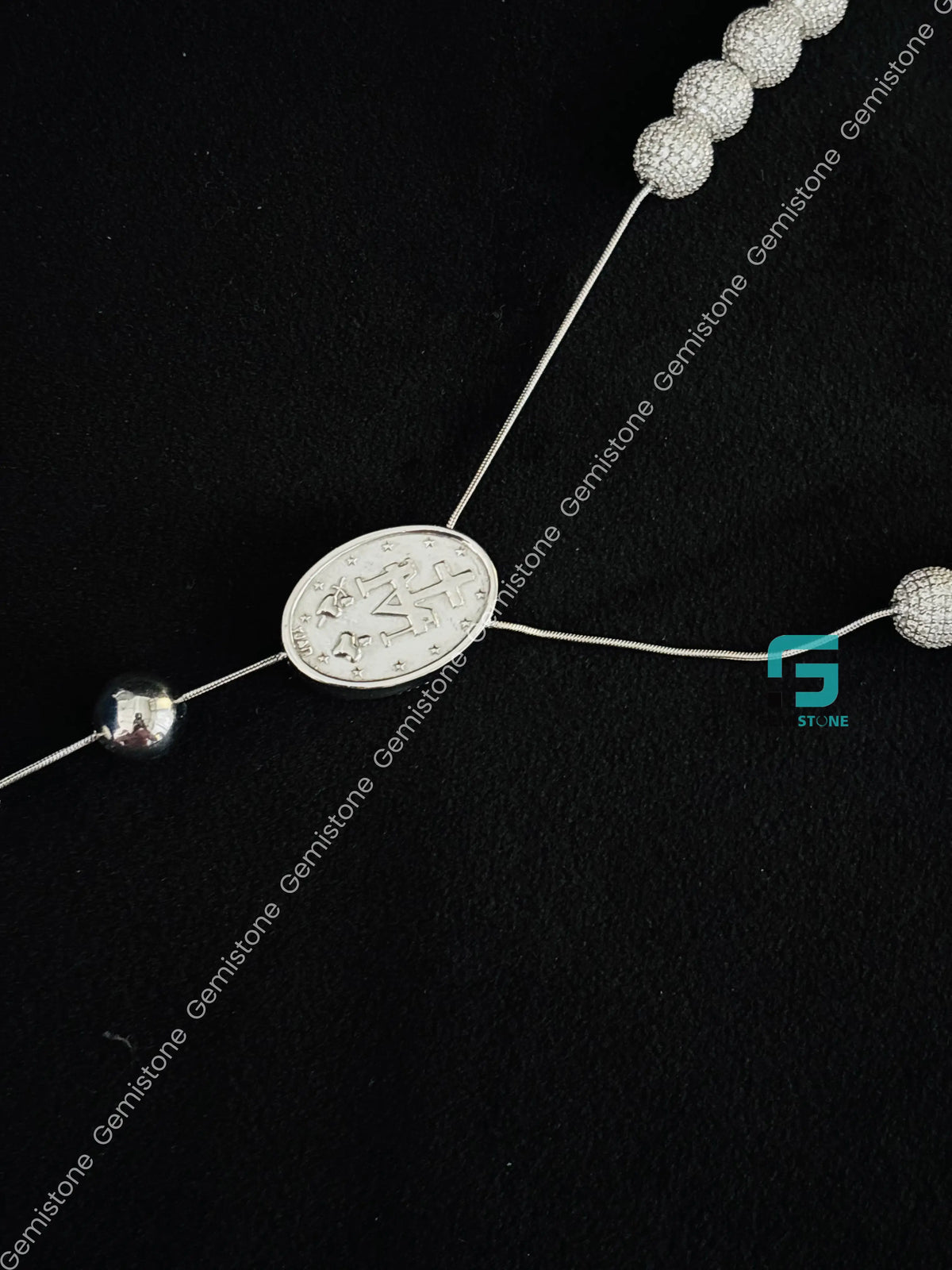 Rosary Beads Moissanite Jesus Iced Out Chain in 925 Silver