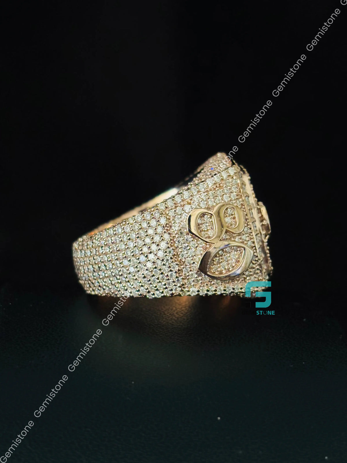 925 Silver Initial Name Moissanite Rappers Ring For Men