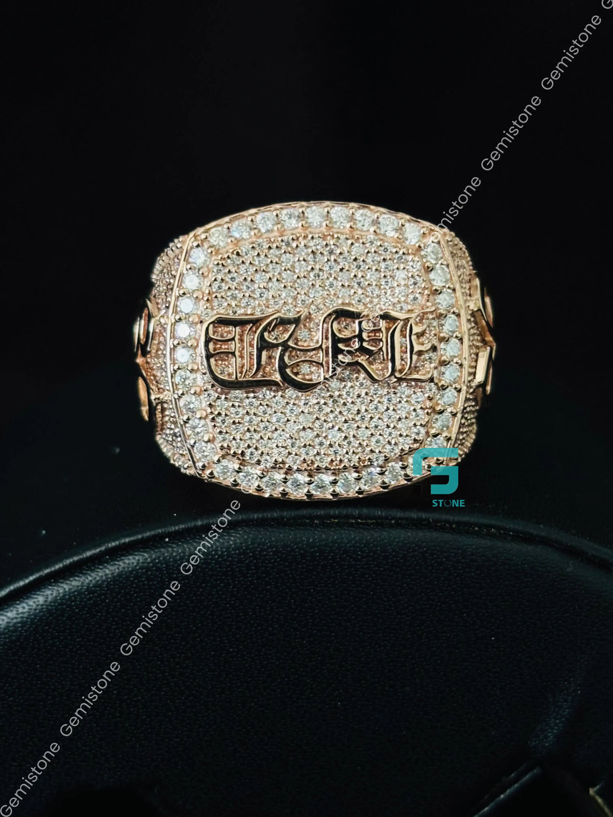 925 Silver Initial Name Moissanite Rappers Ring For Men
