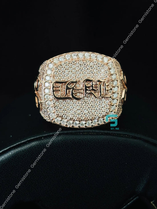 925 Silver Initial Name Moissanite Rappers Ring For Men
