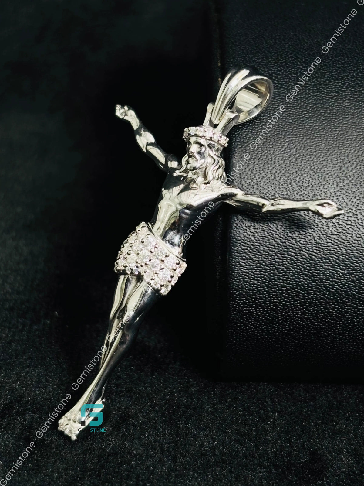 925 Sterling Silver Round Cut Moissanite Jesus Pendant For Unisex