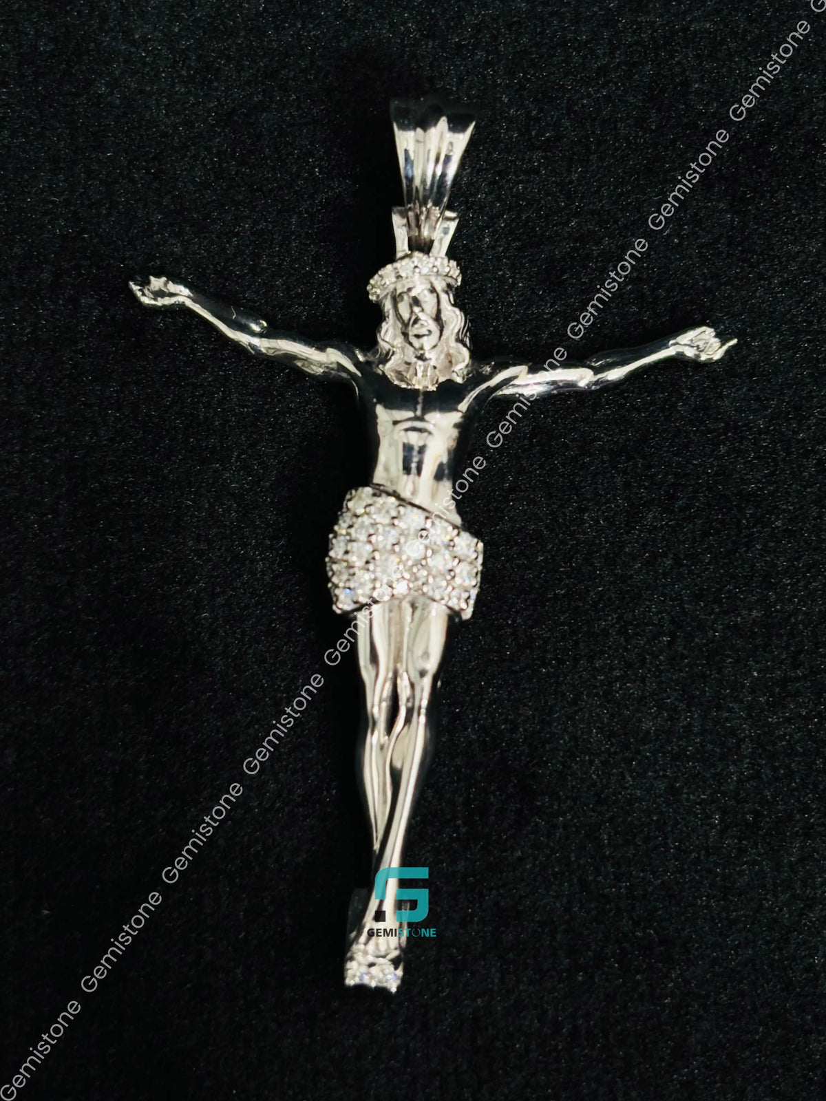 925 Sterling Silver Round Cut Moissanite Jesus Pendant For Unisex