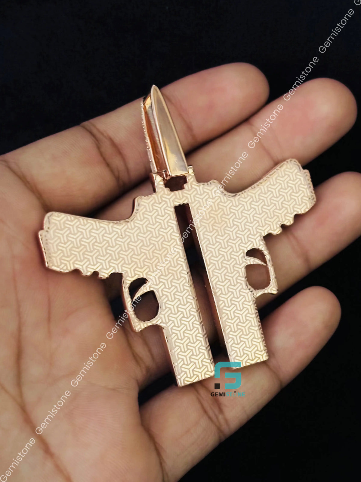 Double Pistol Gun Moissanite Hip Hop Pendant For Men