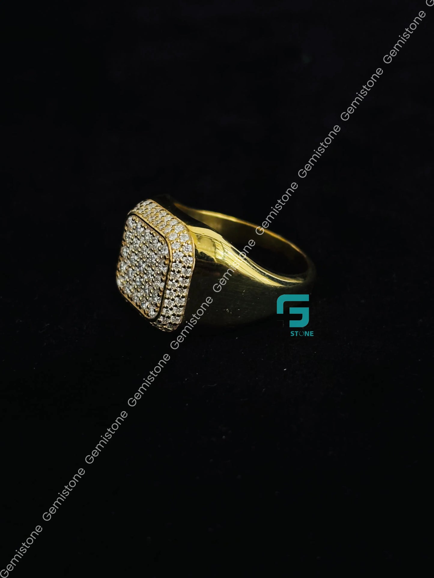 Round Cut Hip Hop Moissanite Signet Ring For Unisex