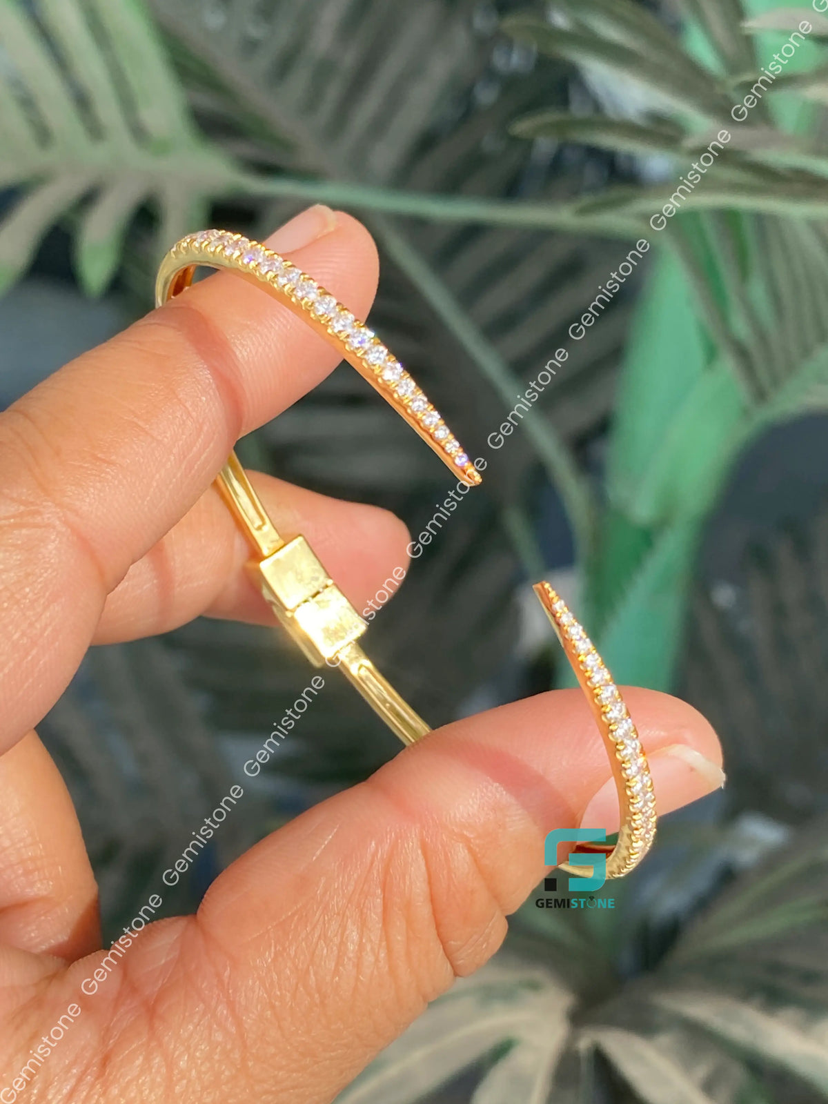 Round Open Cuff Statement Moissanite Claw Bangle Bracelet