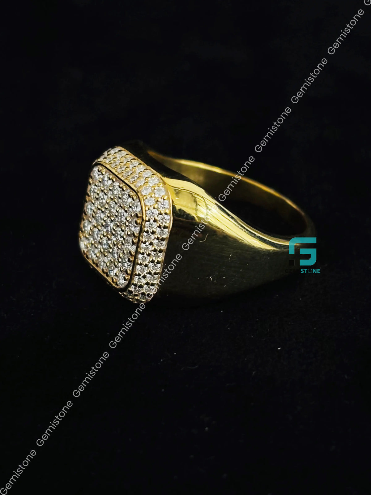 925 Silver Iced Out Moissanite Hip Hop Signet Ring for Men