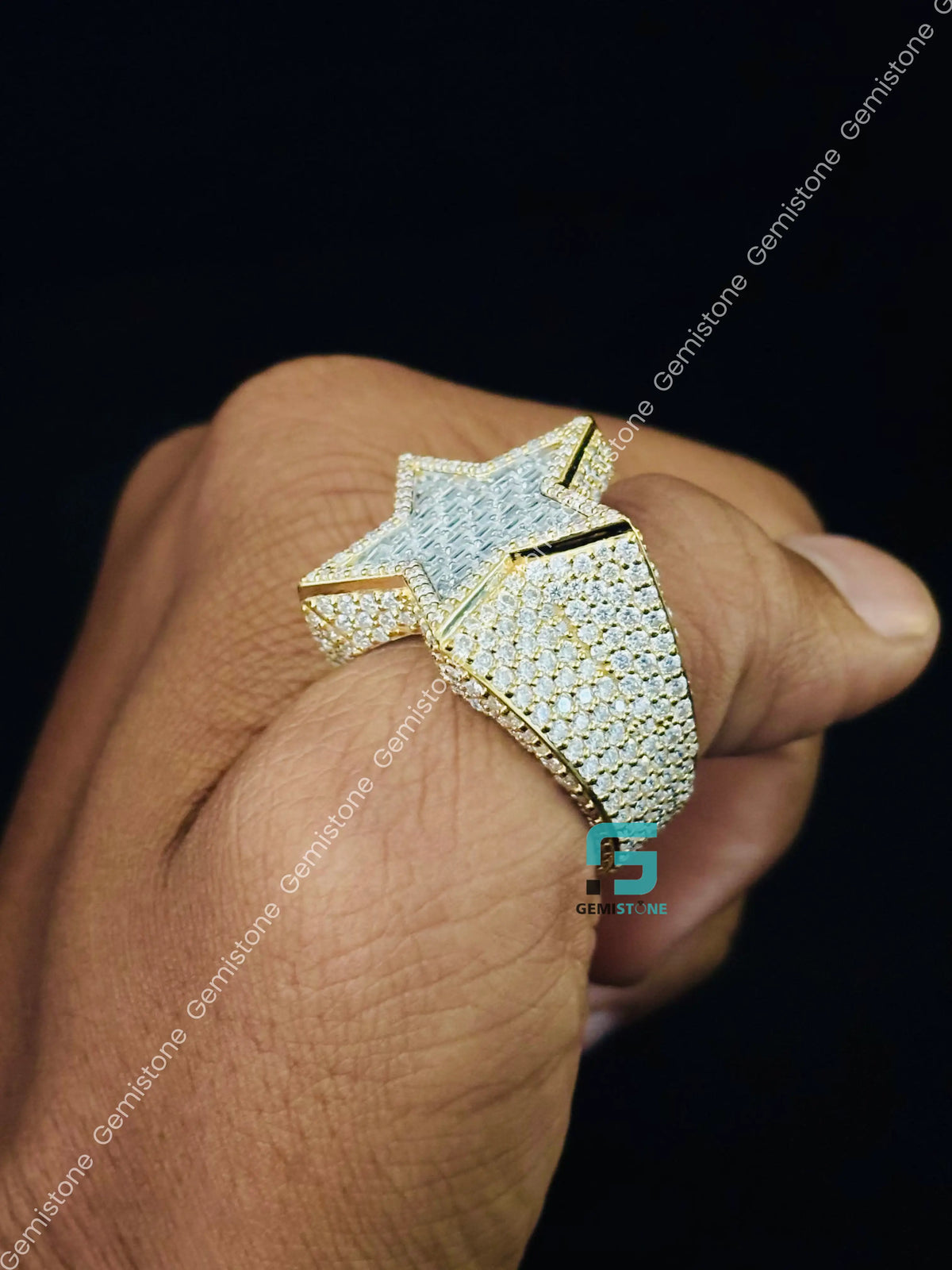 Baguette & Round Cut Star Shape Moissanite Rapper Ring