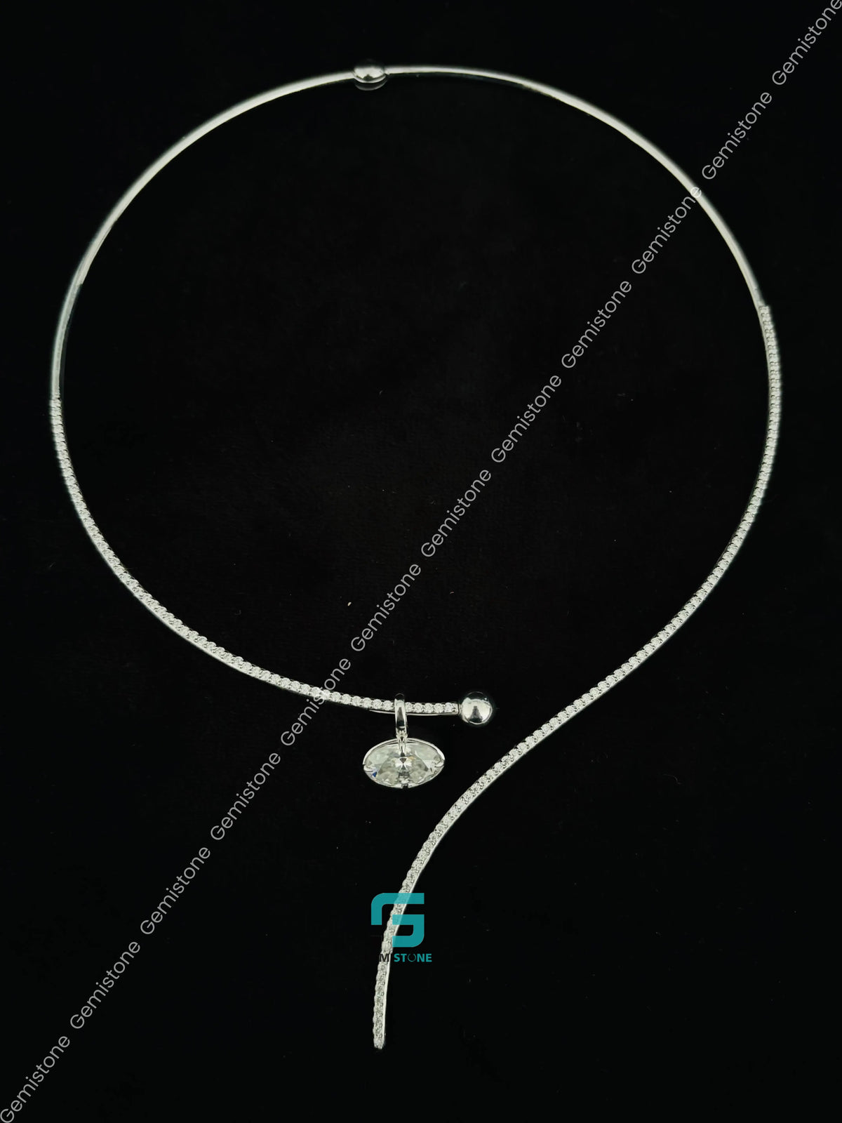 925 Silver Curved Open Collar Moissanite Necklace Pendant For Women