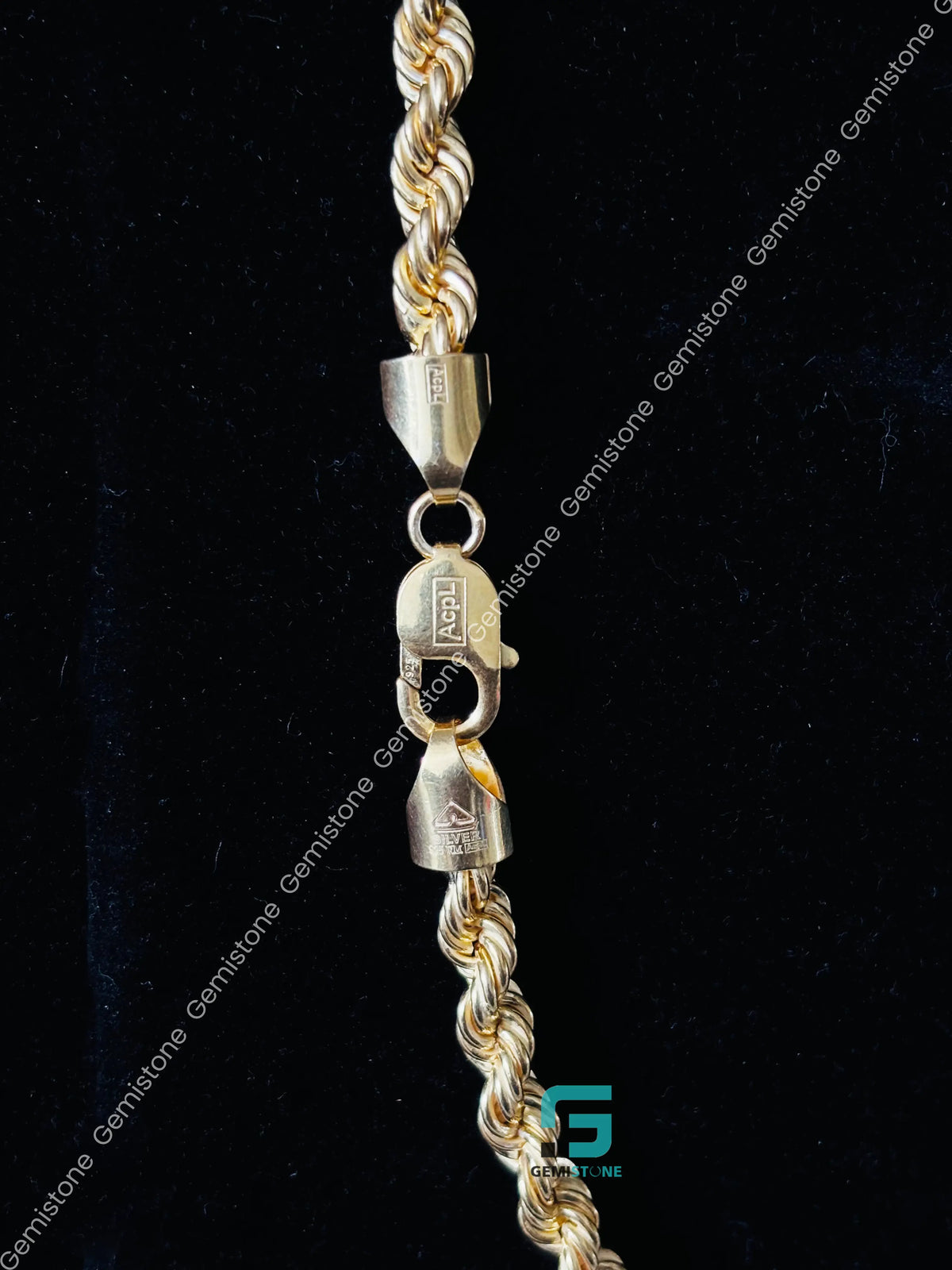 925 Silver 5MM Yellow Gold Plated Plain Rope Chain