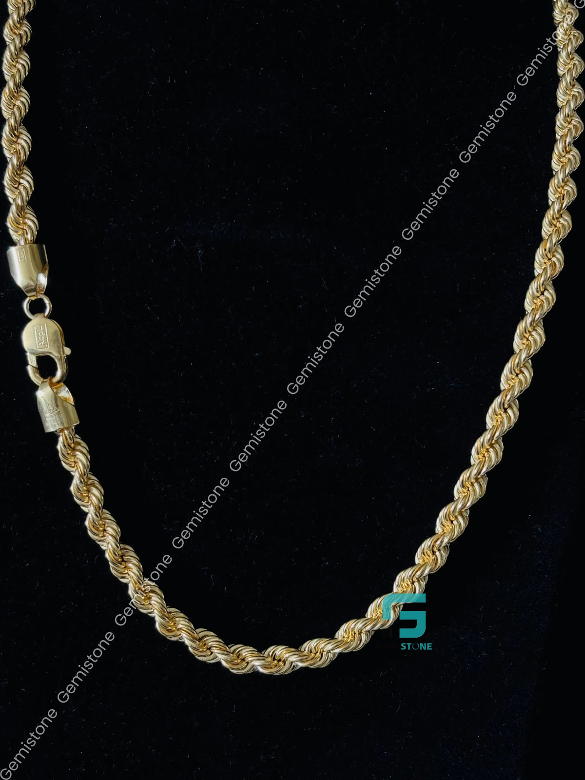 925 Silver 5MM Yellow Gold Plated Plain Rope Chain