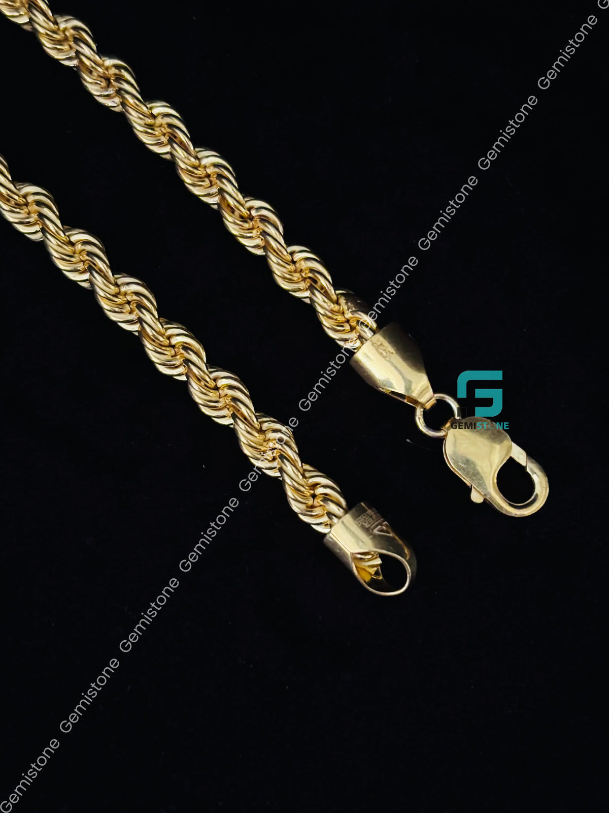 925 Silver 5MM Yellow Gold Plated Plain Rope Chain