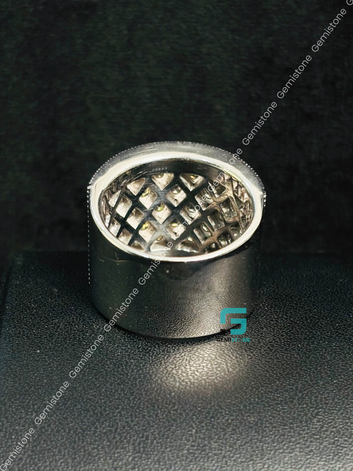 Iced Out Criss Cross Moissanite Milgrain Hip Hop Ring In 925 Silver